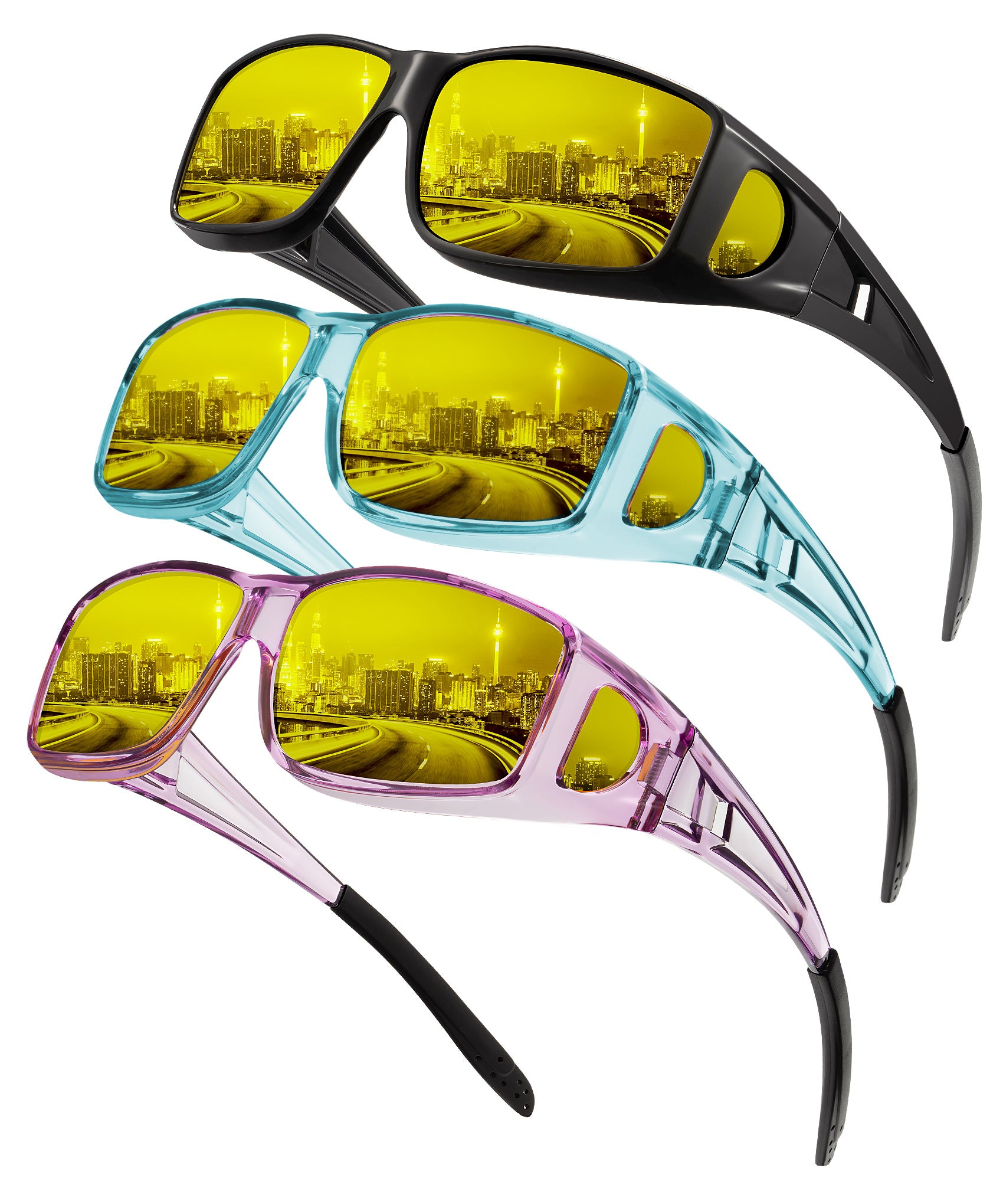 KALIYADI Night-Vision-Glasses Fit-Over-Glasses Wrap-Around Glasses: Night Vision Glasses Anti Glare HD for Driving WMKAS105-12-13-14