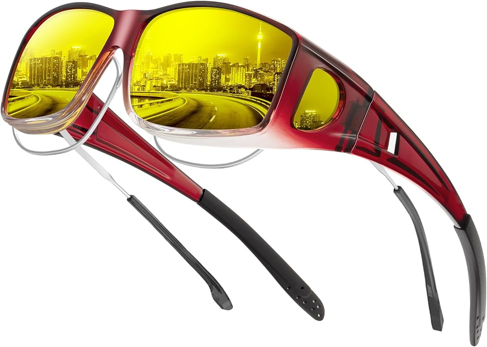 KALIYADI Night-Vision-Glasses Fit-Over-Glasses Wrap-Around Glasses: Anti Glare Night Driving Glasses for men women HD Lens KAS105-15