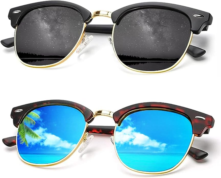 KALIYADI Sunglasses Men Polarized Sunglasses for Men Women Unisex Semi-Rimless Frame Retro Driving Sun Glasses UV Blocking FBAKAS23-1-3