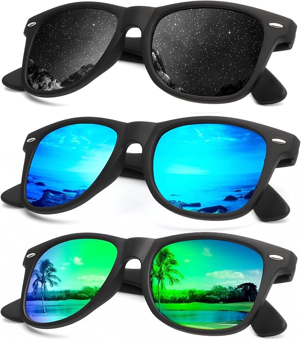 KALIYADI Polarized Sunglasses for Men and Women Matte Finish Sun glasses Color Mirror Lens UV Blocking (3 Pack) S22-1-2-16