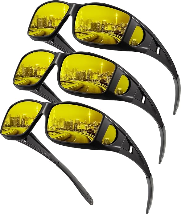 KALIYADI Night-Vision-Glasses Fit-Over-Glasses Wrap-Around Glasses: Anti Glare Night Driving Glasses for men women HD Lens S105-14-14-14