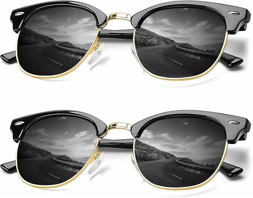 KALIYADI Sunglasses Men Polarized Sunglasses for Men Women Unisex Semi-Rimless Frame Retro Driving Sun Glasses UV Blocking S23-1-1
