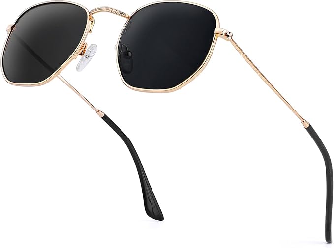 KALIYADI Sunglasses for Women and Men, Polarized Square UV Protection, Trendy Metal Frame Hexagon Sunglasses S41-2
