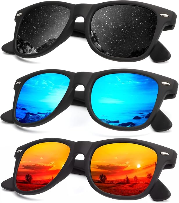 KALIYADI Polarized Sunglasses for Men and Women Matte Finish Sun glasses Color Mirror Lens UV Blocking (3 Pack) FBAKAS22-1-2-4