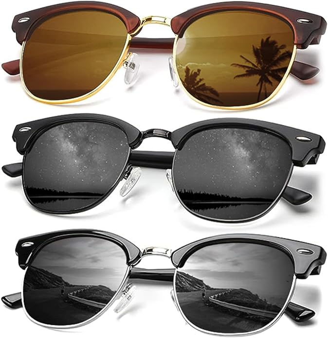 KALIYADI Sunglasses Men Polarized Sunglasses for Men Women Unisex Semi-Rimless Frame Retro Driving Sun Glasses UV Blocking FBAS23-4-5-6