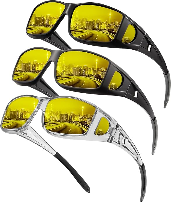 KALIYADI Night-Vision-Glasses Fit-Over-Glasses Wrap-Around Glasses: Anti Glare Night Driving Glasses for men women HD Lens KAS105-12-13-14