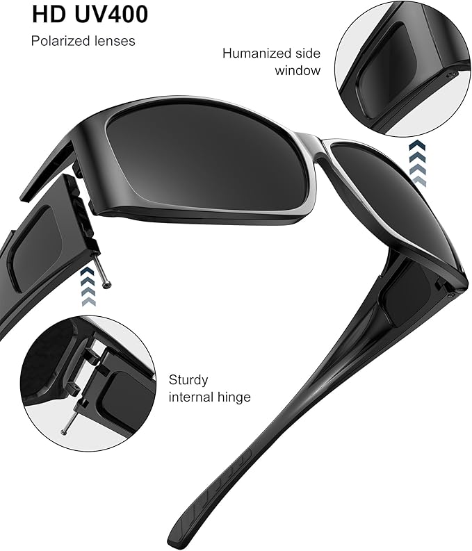 KALIYADI Polarized Sunglasses-Men Women Fit-Over-Glasses: Wrap Around Womens Sunglasses with UV400 for Driving Fishing Golf （238-1）