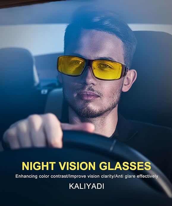 KALIYADI Night-Vision-Glasses Fit-Over-Glasses Wrap-Around Glasses: Anti Glare Night Driving Glasses for men women HD Lens KAS105-12-13-16