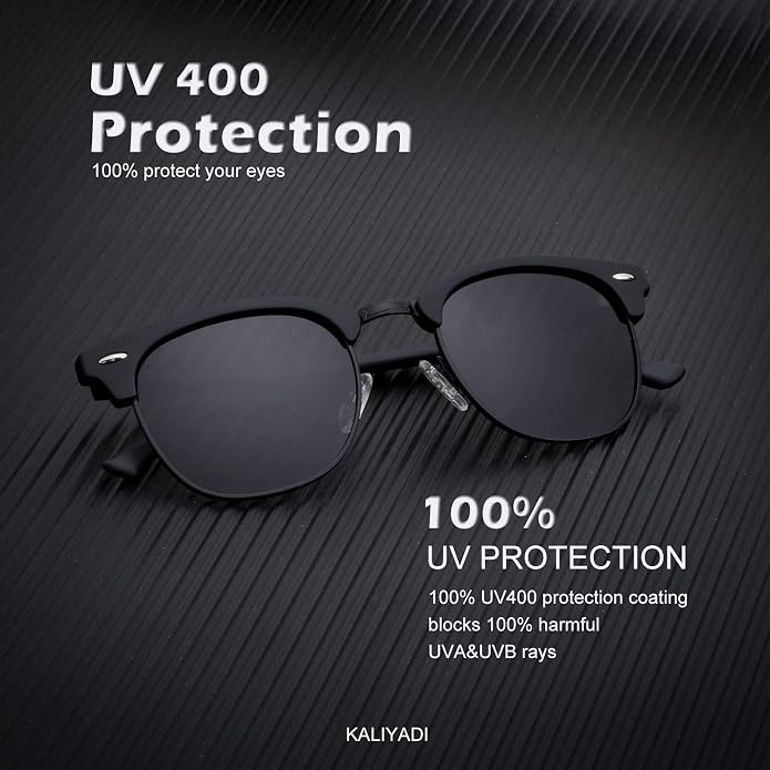 KALIYADI Sunglasses Men Polarized Sunglasses for Men Women Unisex Semi-Rimless Frame Retro Driving Sun Glasses UV Blocking S23-2-5-6