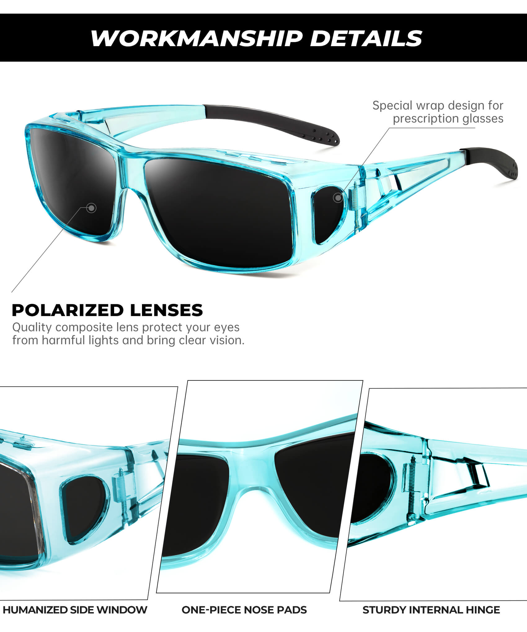 KALIYADI Sunglasses Fit-Over-Glasses Polarized Sunglasses-Men: Wrap Around Sunglasses Womens with UV Protection for Driving(WMS105-1-3-6)
