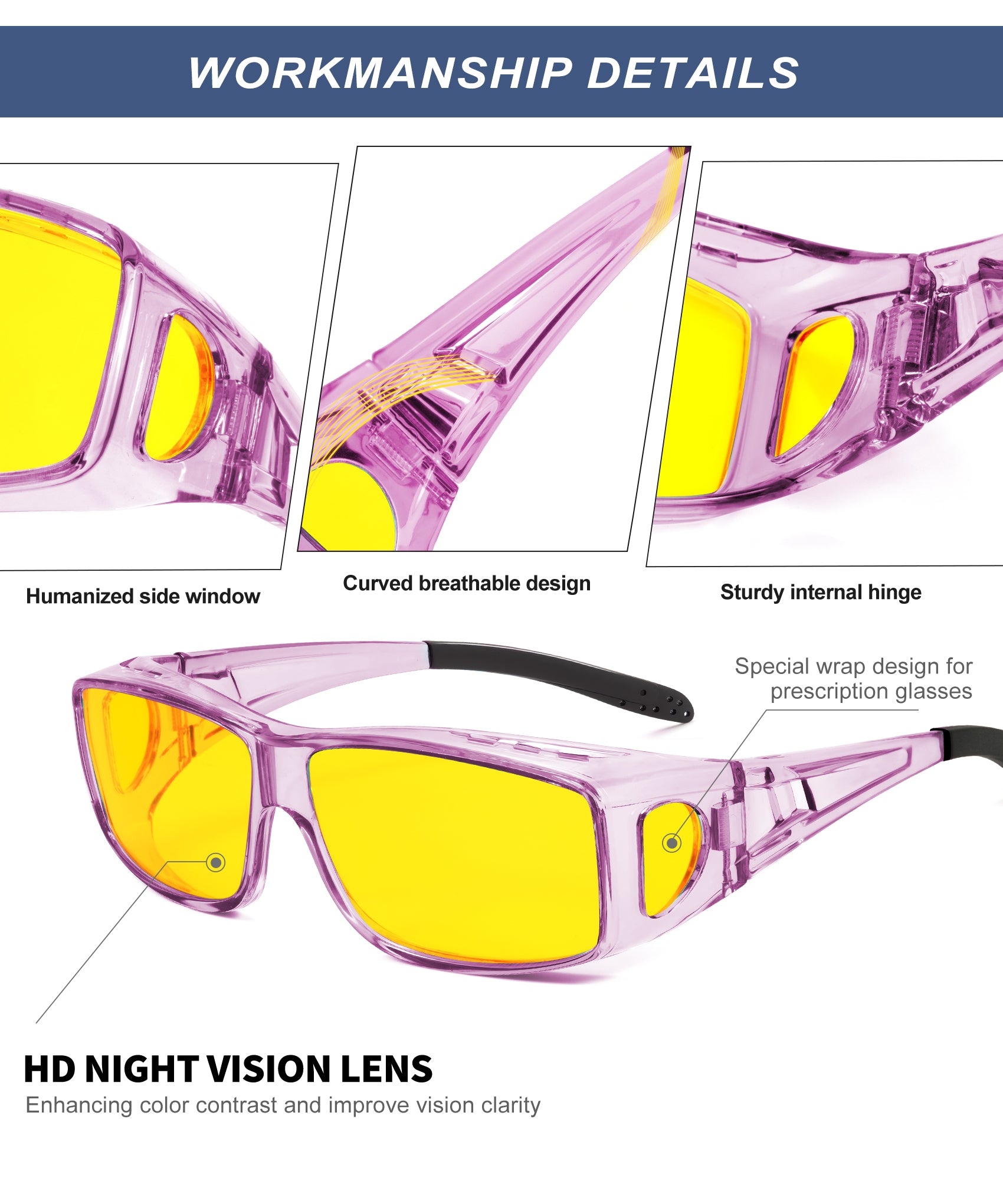 KALIYADI Night-Vision-Glasses Fit-Over-Glasses Wrap-Around Glasses: Night Vision Glasses Anti Glare HD for Driving WMKAS105-12-13-14