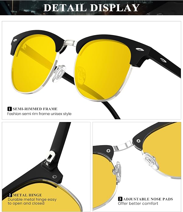 KALIYADI Polarized Sunglasses for Men and Women Semi-Rimless Frame Driving Sun glasses UV Blocking KAS23-31-32