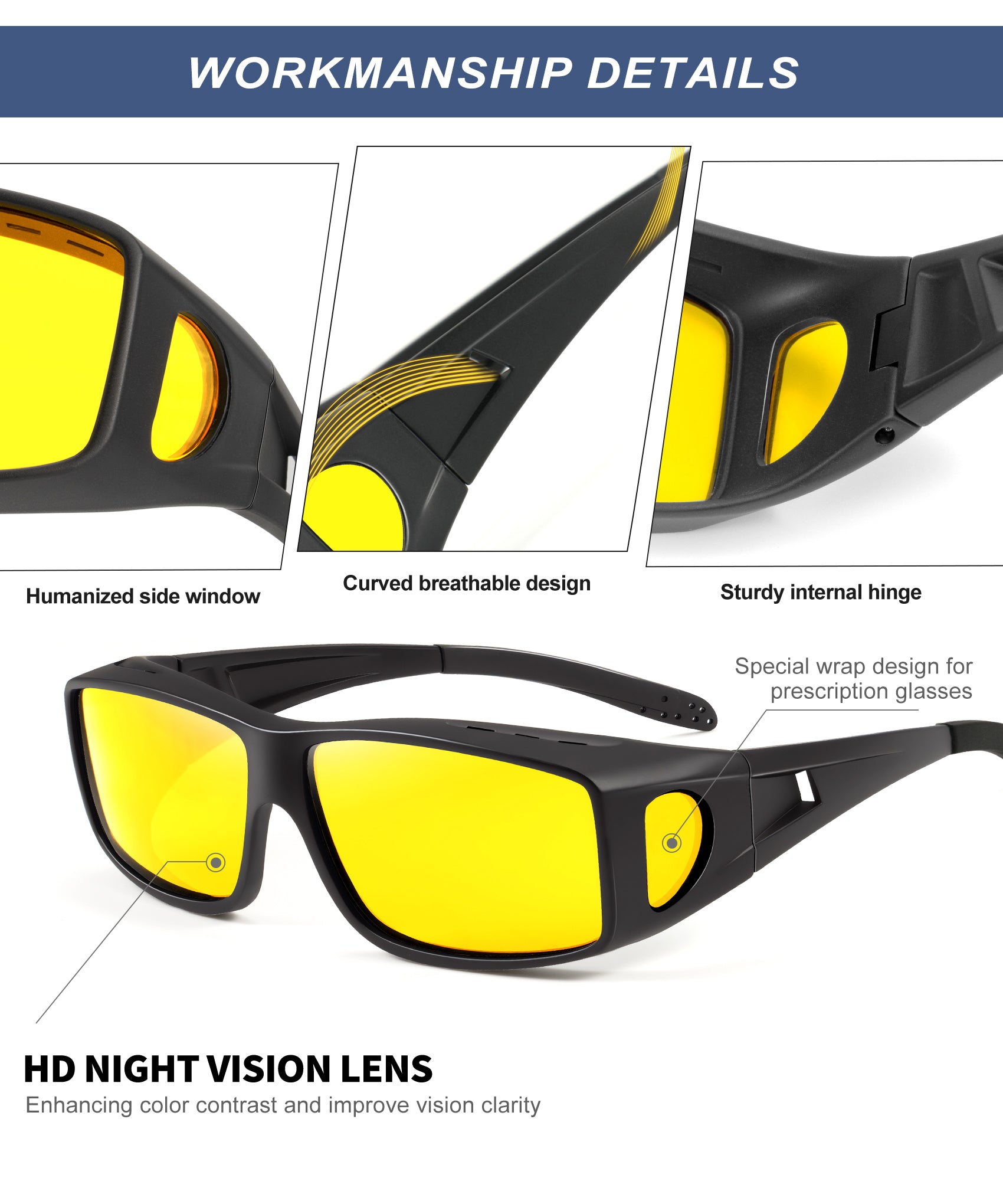 KALIYADI Night-Vision-Glasses Fit-Over-Glasses Wrap-Around Glasses: Night Vision Glasses Anti Glare HD for Driving WMKAS105-12-13-14