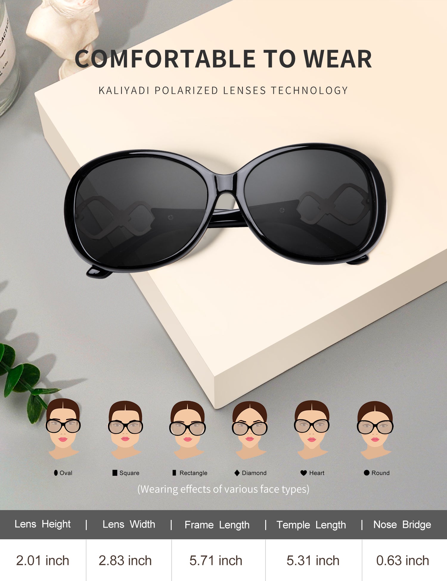 KALIYADI Polarized Sunglasses for Women,Oversized Sun Glasses UV Blocking(WMKAS3703-1-3)