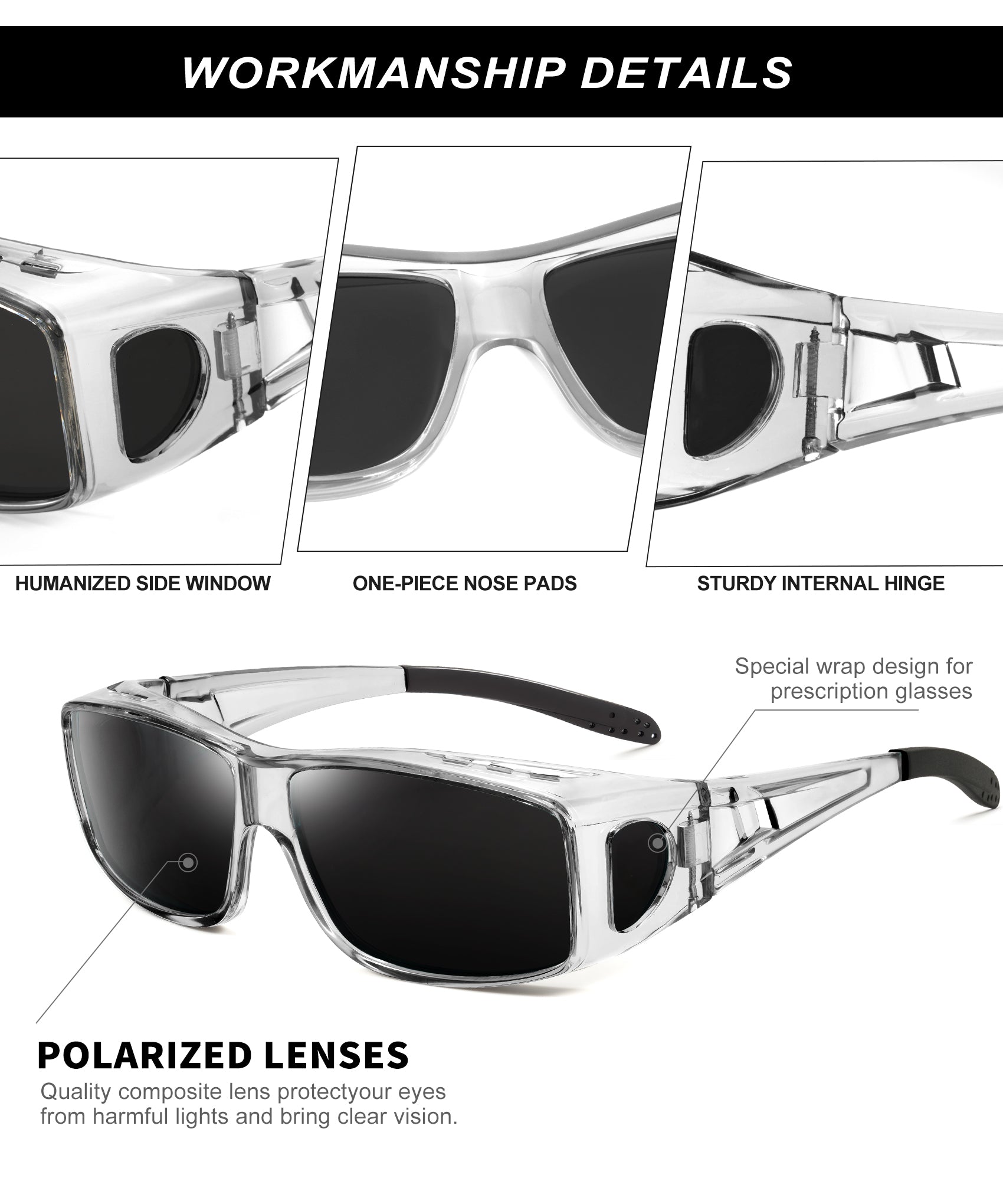 KALIYADI Sunglasses Fit-Over-Glasses Polarized Sunglasses-Men: Wrap Around Sunglasses Womens with UV Protection for Driving(WMS105-1-3-6)
