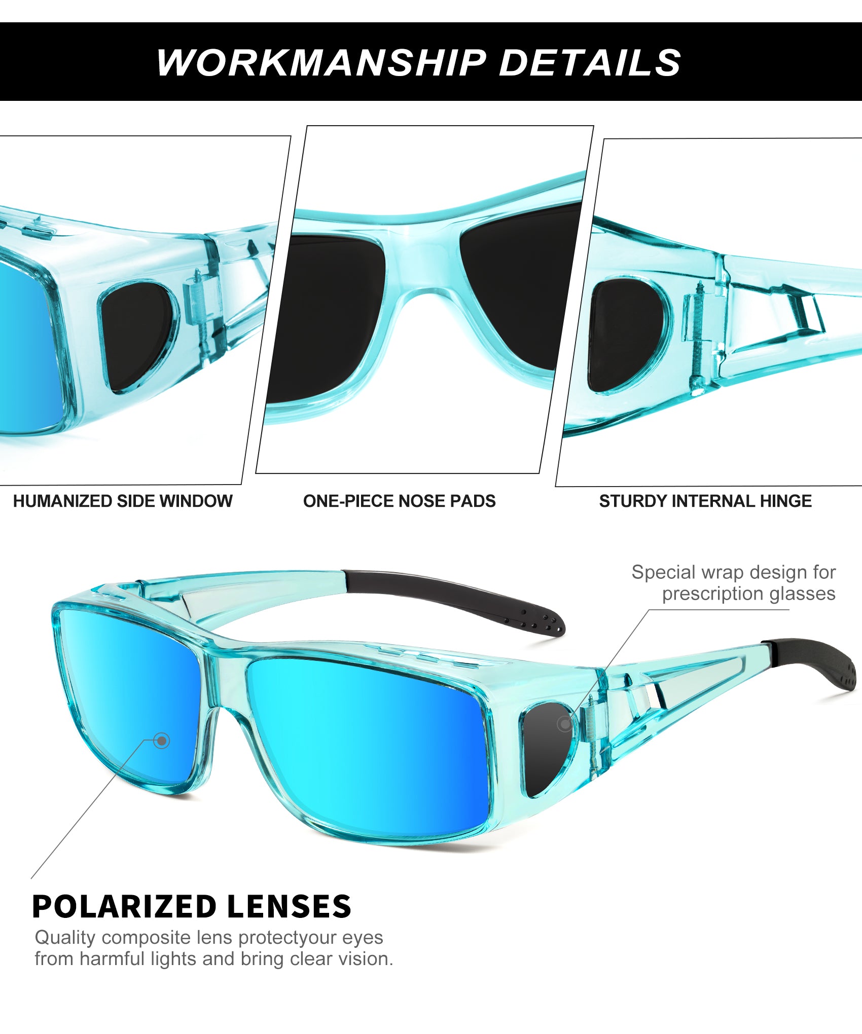 KALIYADI Sunglasses Fit-Over-Glasses Polarized Sunglasses-Men: Wrap Around Sunglasses Womens with UV Protection for Driving(WMS105-1-3-6)