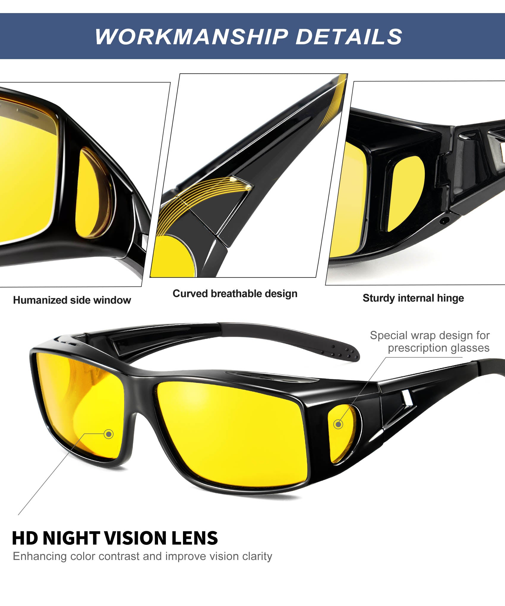 KALIYADI Night-Vision-Glasses Fit-Over-Glasses Wrap-Around Glasses: Night Vision Glasses Anti Glare HD for Driving WMKAS105-12-13-14