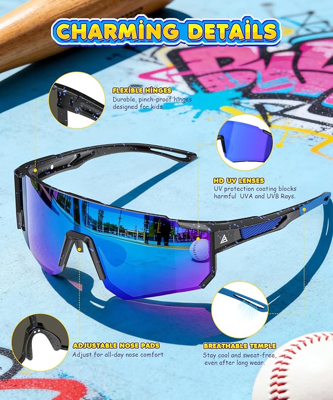 KALIYADI Kids-Sunglasses Toddler-Sunglasses Boys-Girls Youth-Sport-Sun-Glasses: Baseball Running UV400 KA228-1-4-10