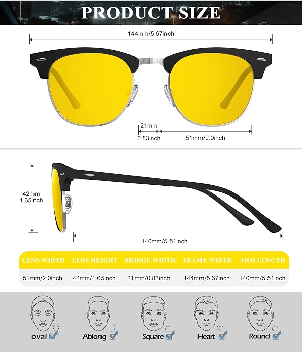 KALIYADI Polarized Sunglasses for Men and Women Semi-Rimless Frame Driving Sun glasses UV Blocking KAS23-31-32