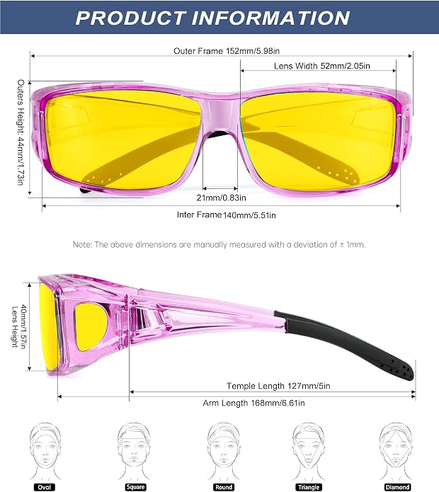 KALIYADI Night-Vision-Glasses Fit-Over-Glasses Wrap-Around Glasses: Anti Glare Night Driving Glasses for men women HD Lens KAS105-16