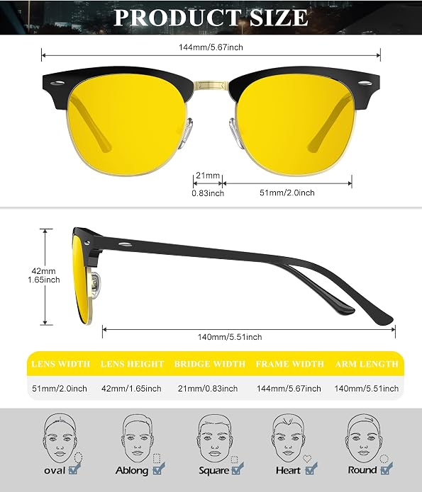 KALIYADI Polarized Sunglasses for Men and Women Semi-Rimless Frame Driving Sun glasses UV Blocking KAS22-15-S23-29