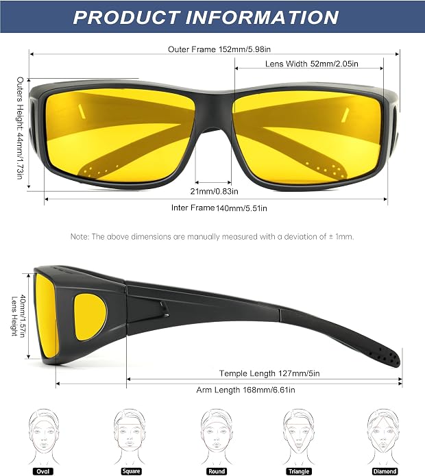KALIYADI Night-Vision-Glasses Fit-Over-Glasses Wrap-Around Glasses: Anti Glare Night Driving Glasses for men women HD Lens KAS105-13