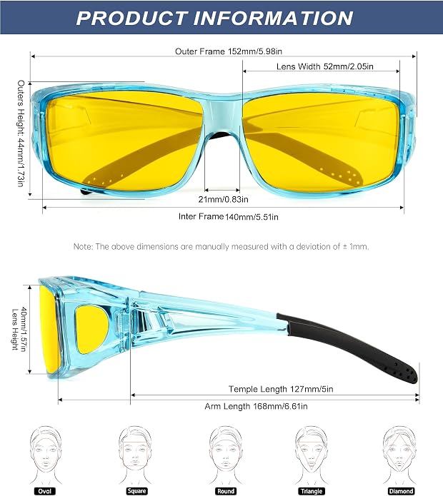 KALIYADI Night-Vision-Glasses Fit-Over-Glasses Wrap-Around Glasses: Anti Glare Night Driving Glasses for men women HD Lens KAS105-12-13-17