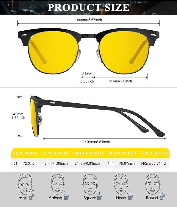 KALIYADI Polarized Sunglasses for Men and Women Semi-Rimless Frame Driving Sun glasses UV Blocking KAS22-15-S23-30