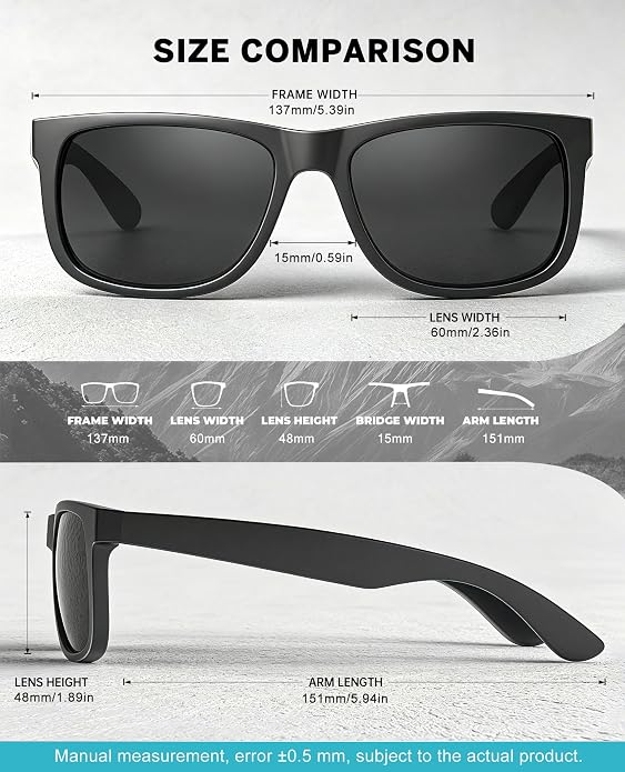 KALIYADI Sunglasses Men Polarized Sun glasses for Mens Womens Classic Matte Black Frame UV Protection 3pack S65-1-1-1