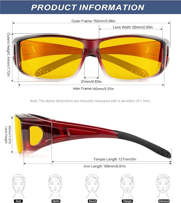 KALIYADI Night-Vision-Glasses Fit-Over-Glasses Wrap-Around Glasses: Anti Glare Night Driving Glasses for men women HD Lens KAS105-15