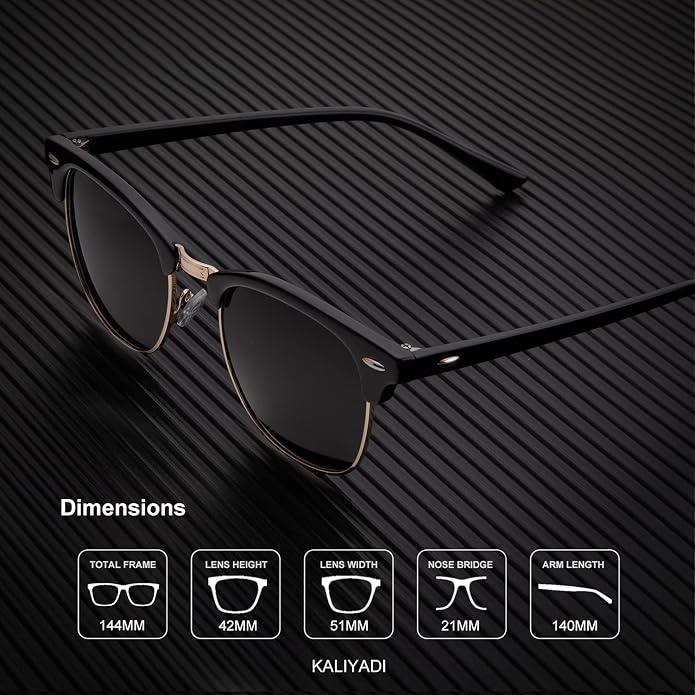 KALIYADI Sunglasses Men Polarized Sunglasses for Men Women Unisex Semi-Rimless Frame Retro Driving Sun Glasses UV Blocking FBAKAS23-1-3