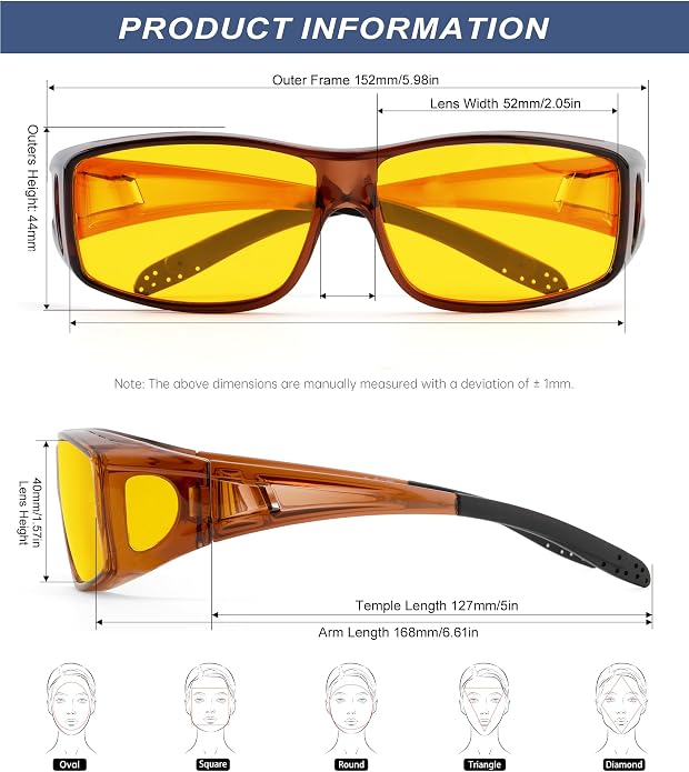 KALIYADI Night-Vision-Glasses Fit-Over-Glasses Wrap-Around Glasses: Anti Glare Night Driving Glasses for men women HD Lens S105-12-14-18