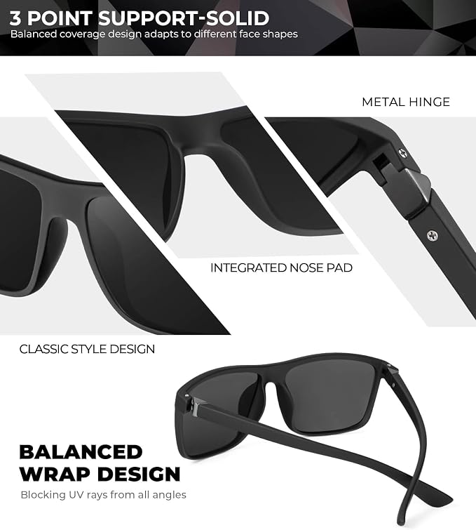 KALIYADI Polarized Mens Sun-Glasses Sunglasses-Men : Classic Sunglasses with UV Protection for Fishing Driving Golf KAS11-1-3-4-8