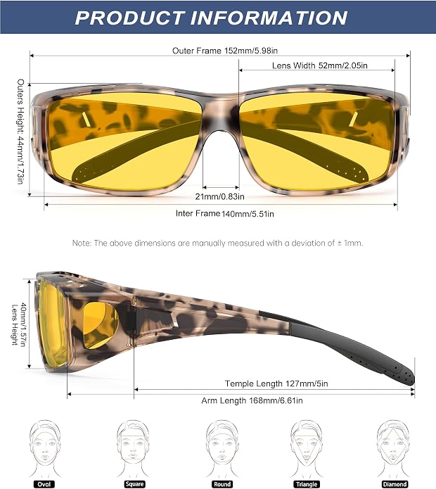 KALIYADI Night-Vision-Glasses Fit-Over-Glasses Wrap-Around Glasses: Anti Glare Night Driving Glasses for men women HD Lens KAS105-19