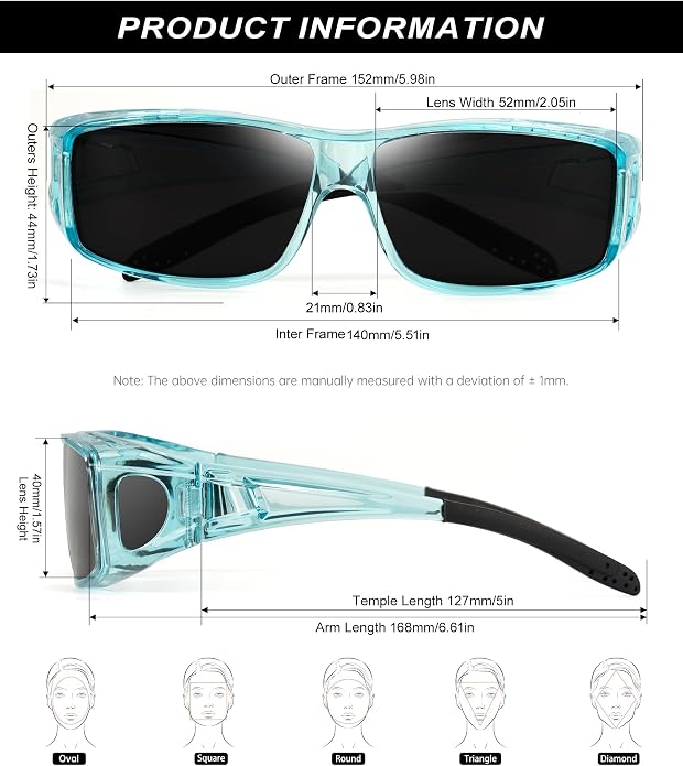KALIYADI Sunglasses Fit-Over-Glasses Polarized Sunglasses-Men: Wrap Around Sun Glasses Womens with UV Protection for Driving KAS105-1-4-6