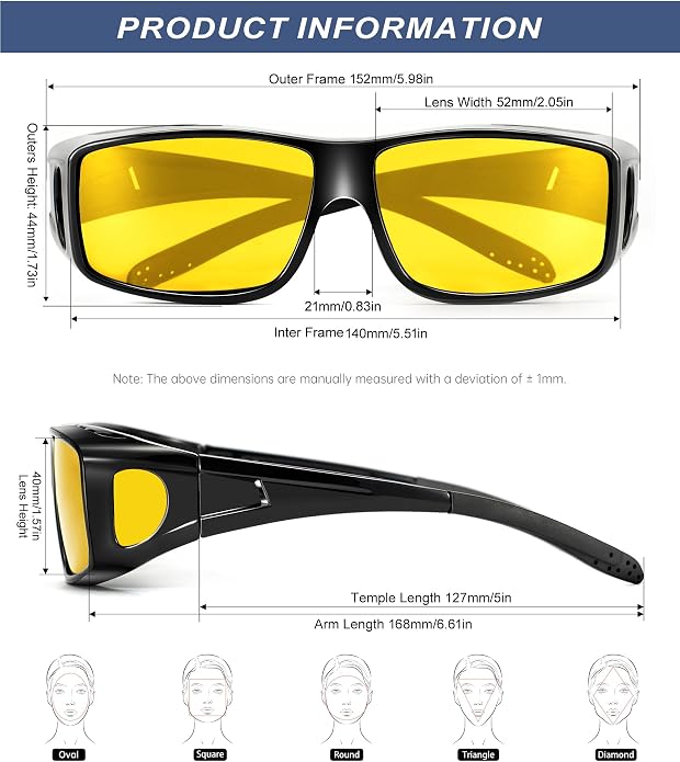 KALIYADI Night-Vision-Glasses Fit-Over-Glasses Wrap-Around Glasses: Anti Glare Night Driving Glasses for men women HD Lens KAS105-14