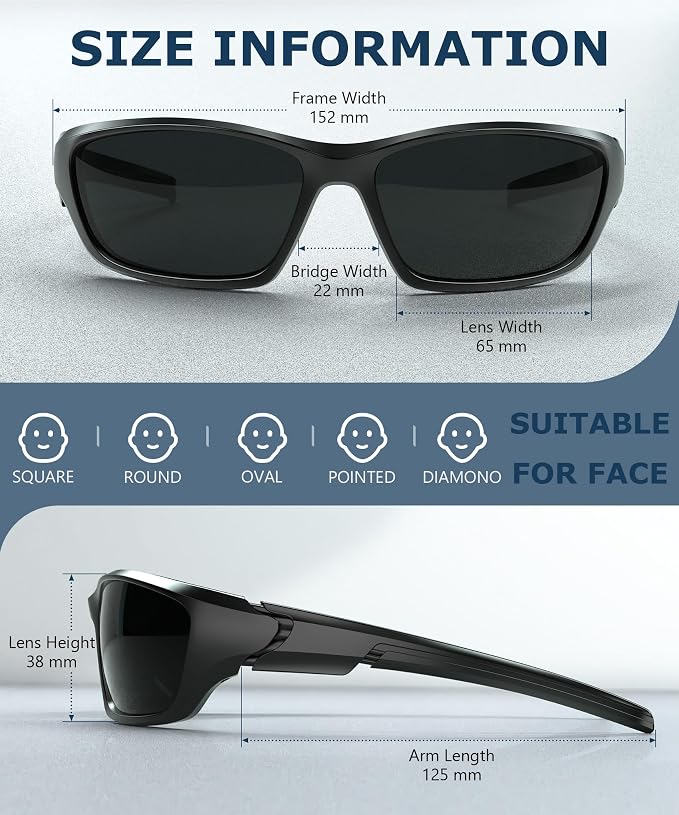 KALIYADI Polarized-Sunglasses-Men Sports Mens-Sunglasses Women: Sun Glasses with UV400 Protection for Cycling Fishing Running KAS68-1-2-5
