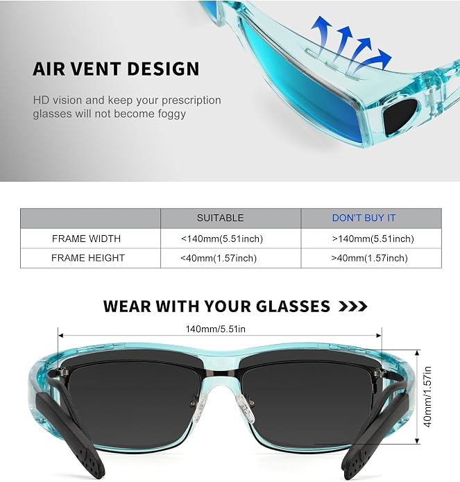 KALIYADI Sunglasses Fit-Over-Glasses Polarized Sunglasses-Men: Wrap Around Sun Glasses Womens with UV Protection for Driving KAS105-1-4-6