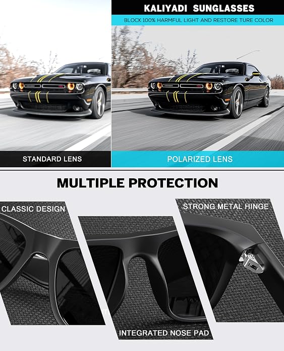 KALIYADI Sunglasses Men Polarized Sun glasses for Mens Womens Classic Matte Black Frame UV Protection 3pack S65-1-1-1
