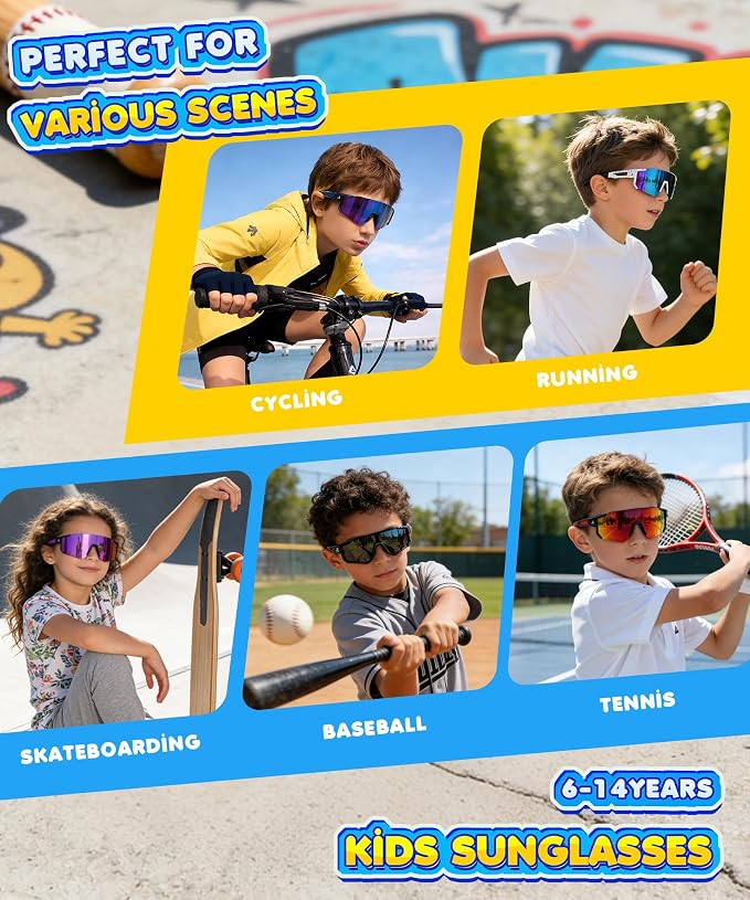 KALIYADI Kids-Sunglasses Toddler-Sunglasses Boys-Girls Youth-Sport-Sun-Glasses: Baseball Running UV400 KA228-1-4-10