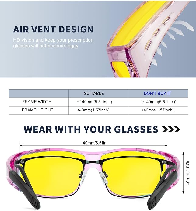 KALIYADI Night-Vision-Glasses Fit-Over-Glasses Wrap-Around Glasses: Anti Glare Night Driving Glasses for men women HD Lens KAS105-16