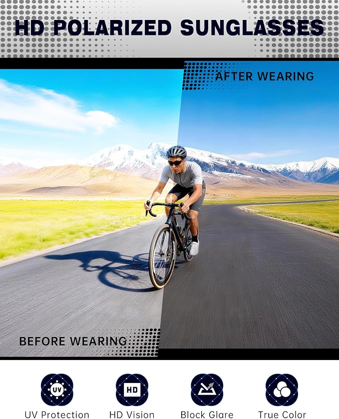 KALIYADI Sports Sunglasses for Men, Polarized Sunglasses Men with UV Protection for Running Cycling Fishing FBAKAS64-3