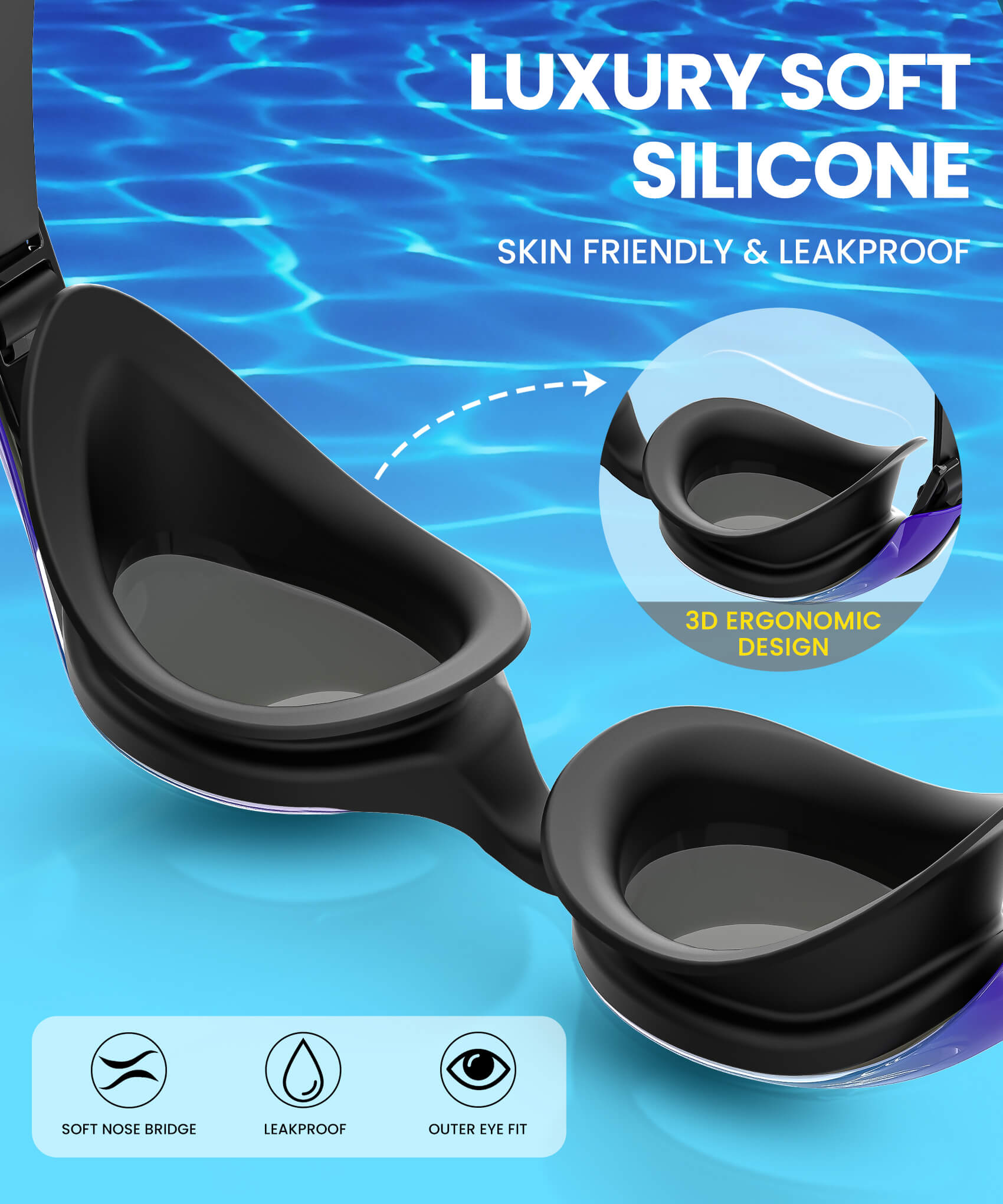 KALIYADI Swim Goggles Adult Goggles-Swimming-men and Women: Anti Fog No Leak and Ultra-wide Field of View 3 Pack WMKAY01-1-2-3