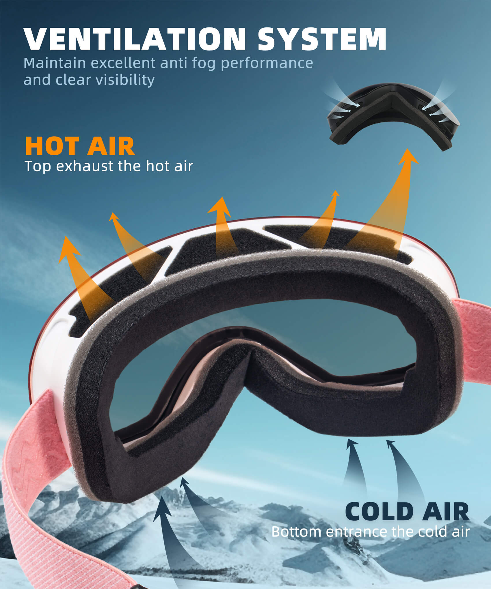 KALIYADI Ski Goggles for Men Women Youth, OTG Snow Goggles with Anti Fog and UV Protection Over Glasses Vlt 10% (Clear Pink)  WMKAX01-7