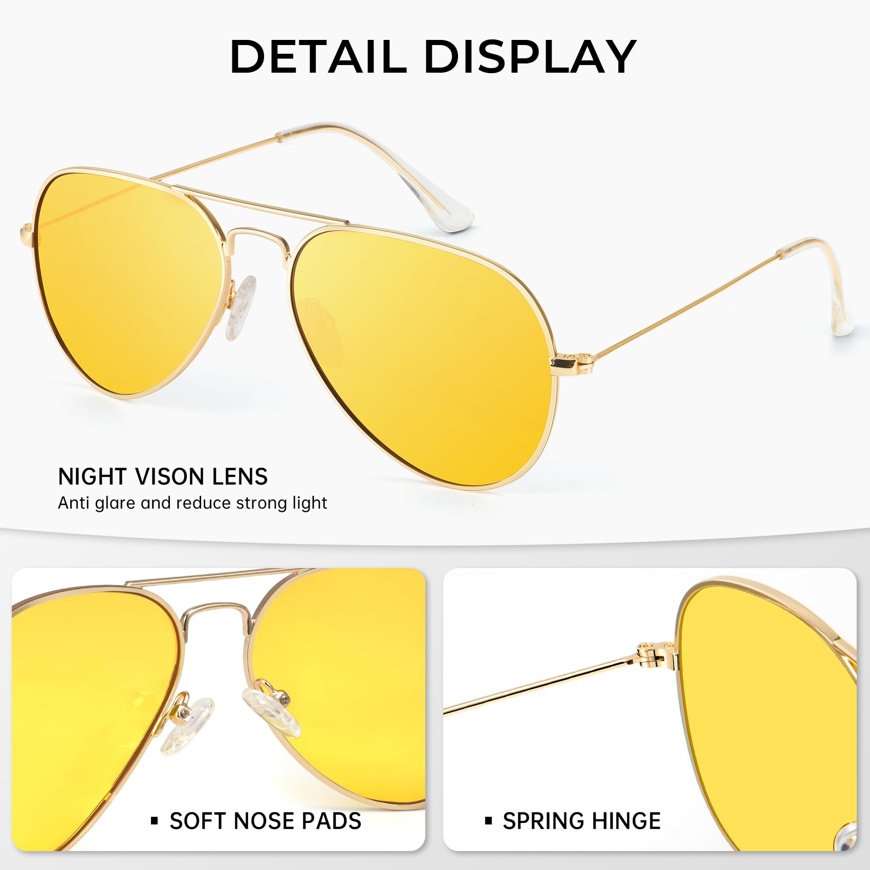 KALIYADI Classic Aviator Night Vision Glasses for Men Women Driving Sun glasses Polarized Lensn WMS24-17-17