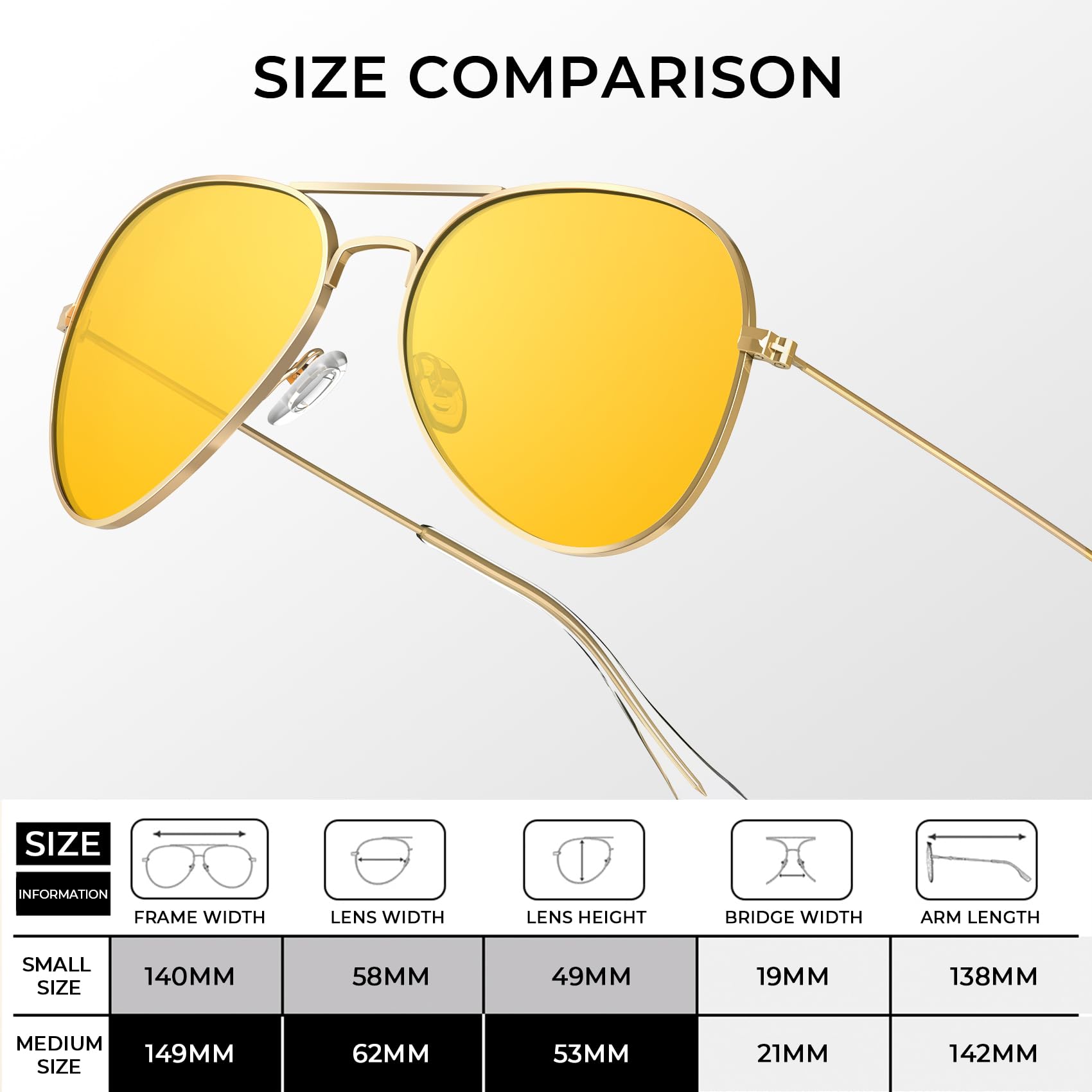 KALIYADI Classic Aviator Night Vision Glasses for Men Women Driving Sun glasses Polarized Lensn WMS24-17-17