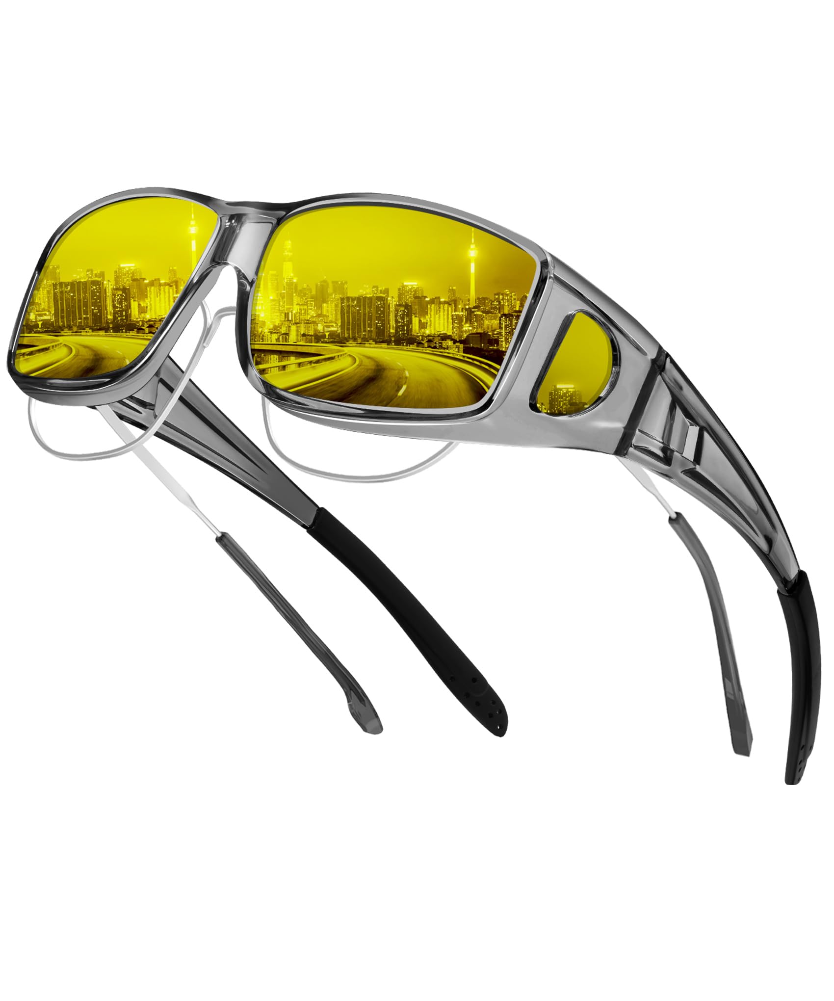 KALIYADI Night-Vision-Glasses Fit-Over-Glasses Wrap-Around Glasses: Night Vision Glasses Anti Glare HD for Driving WMKAS105-12-13-14