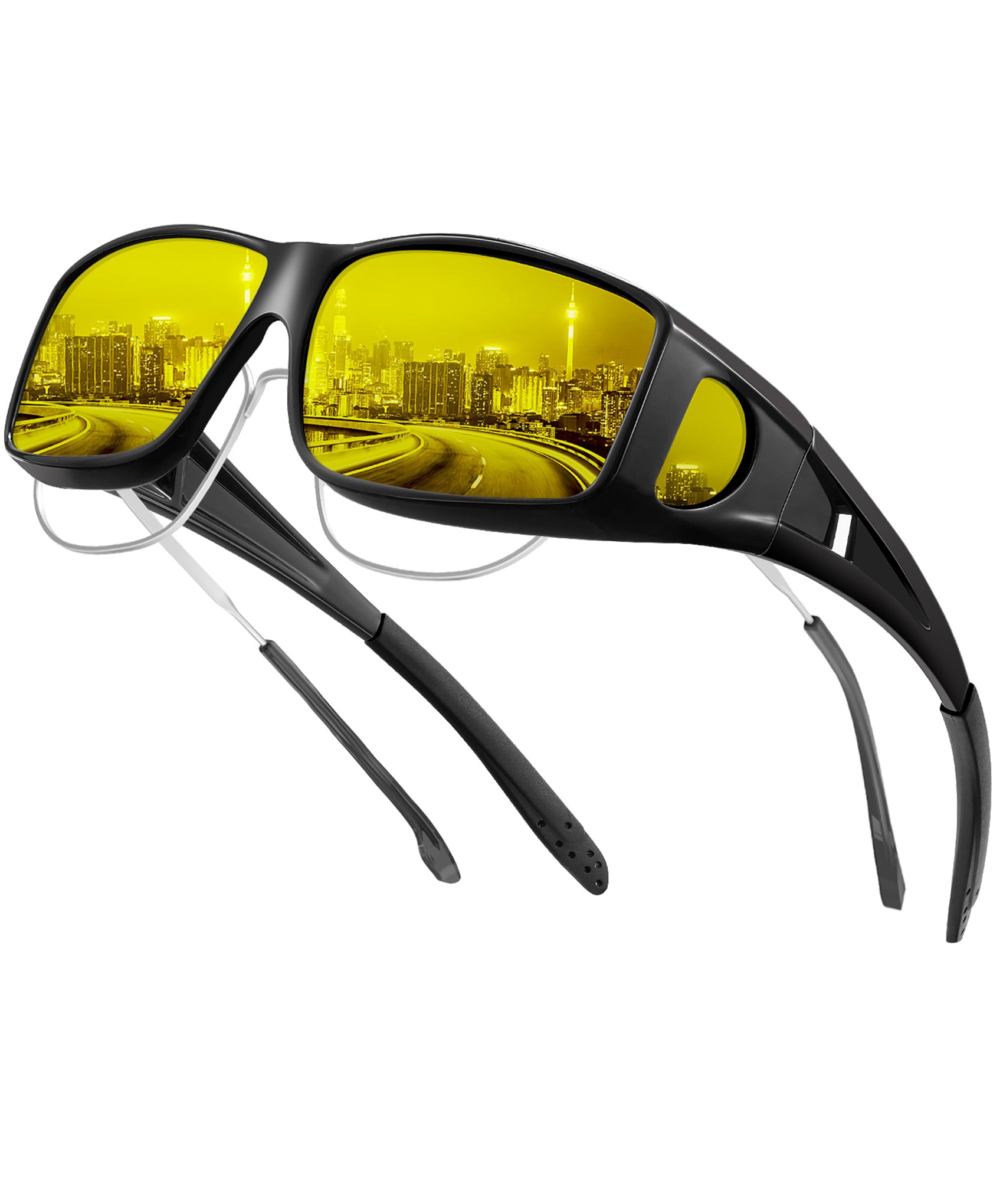 KALIYADI Night-Vision-Glasses Fit-Over-Glasses Wrap-Around Glasses: Night Vision Glasses Anti Glare HD for Driving WMKAS105-12-13-14