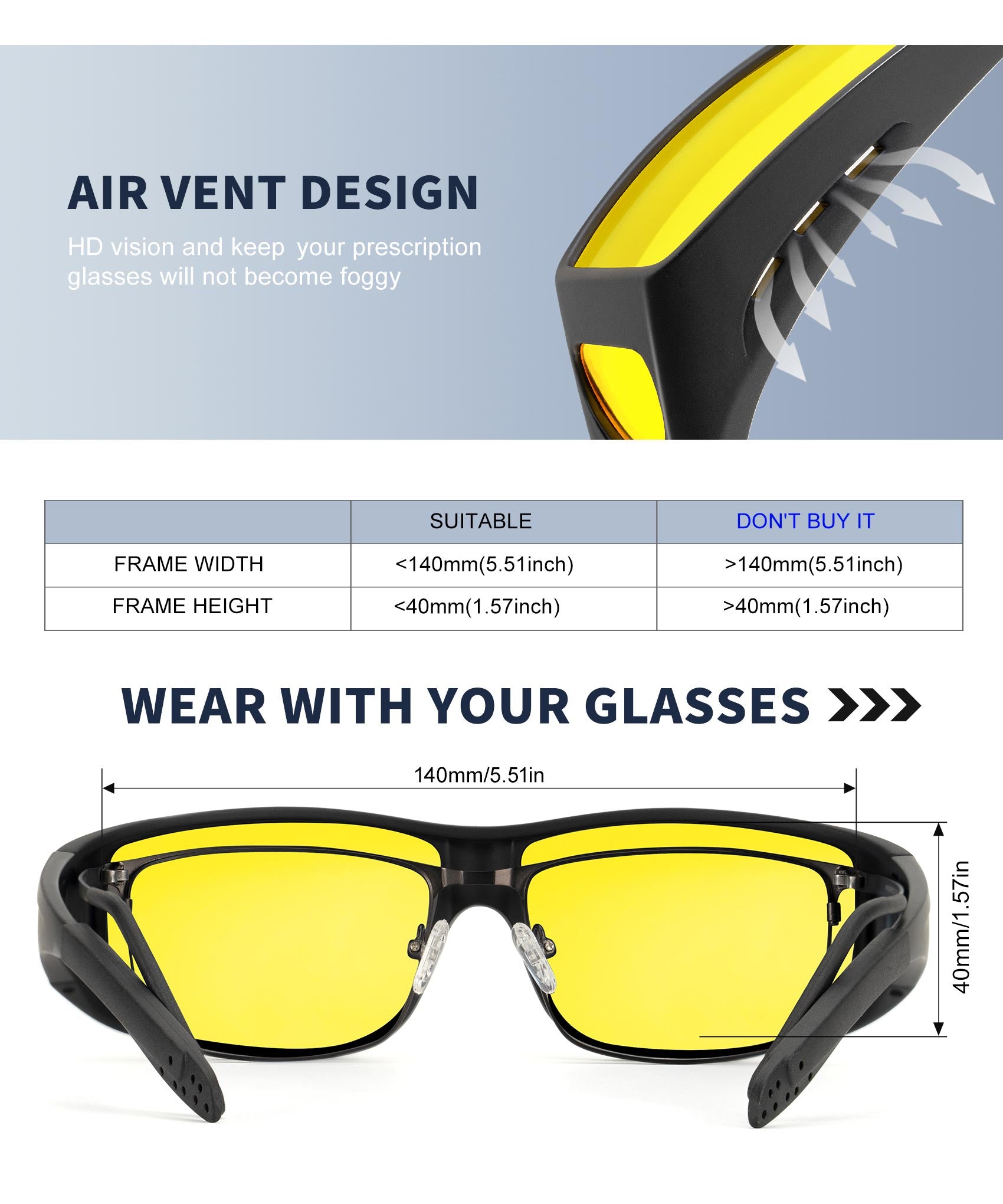 KALIYADI Night-Vision-Glasses Fit-Over-Glasses Wrap-Around Glasses: Night Vision Glasses Anti Glare HD for Driving WMKAS105-12-13-14