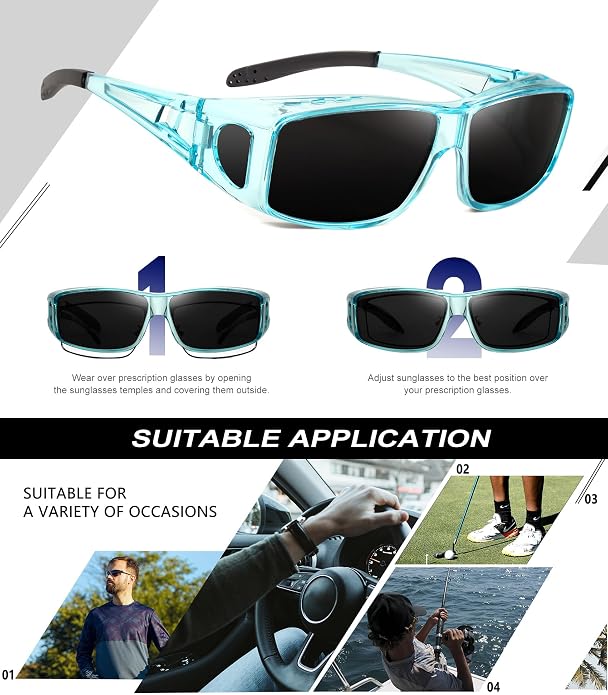 KALIYADI Sunglasses Fit-Over-Glasses Polarized Sunglasses-Men: Wrap Around Sun Glasses Womens with UV Protection for Driving KAS105-1-4-6